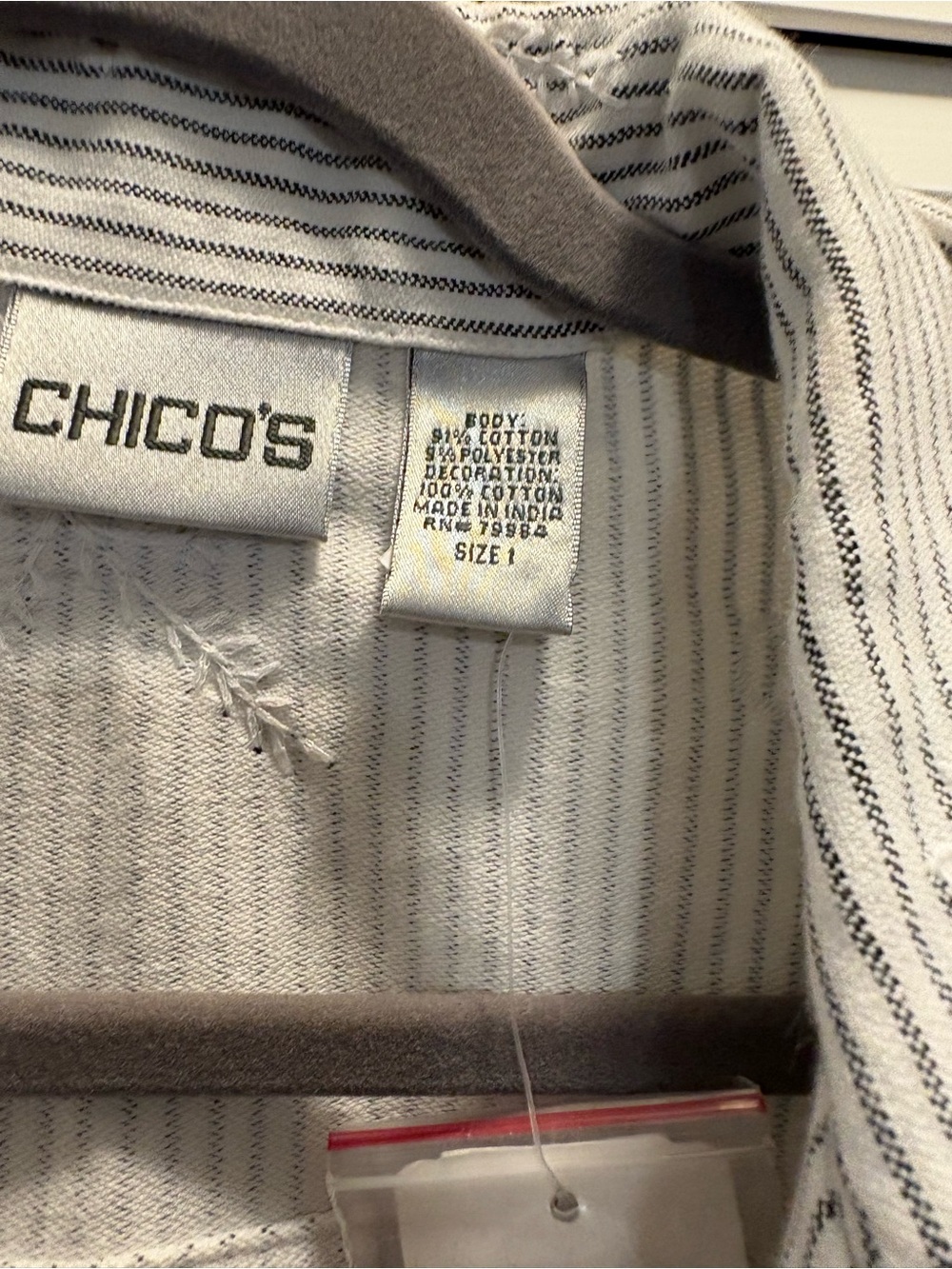 Chico's Embroidered Striped Button-Front Jacket - White & Gray - Picture 3 of 11